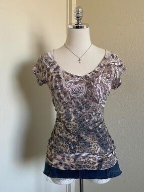 Floral Leopard V-Neck Top